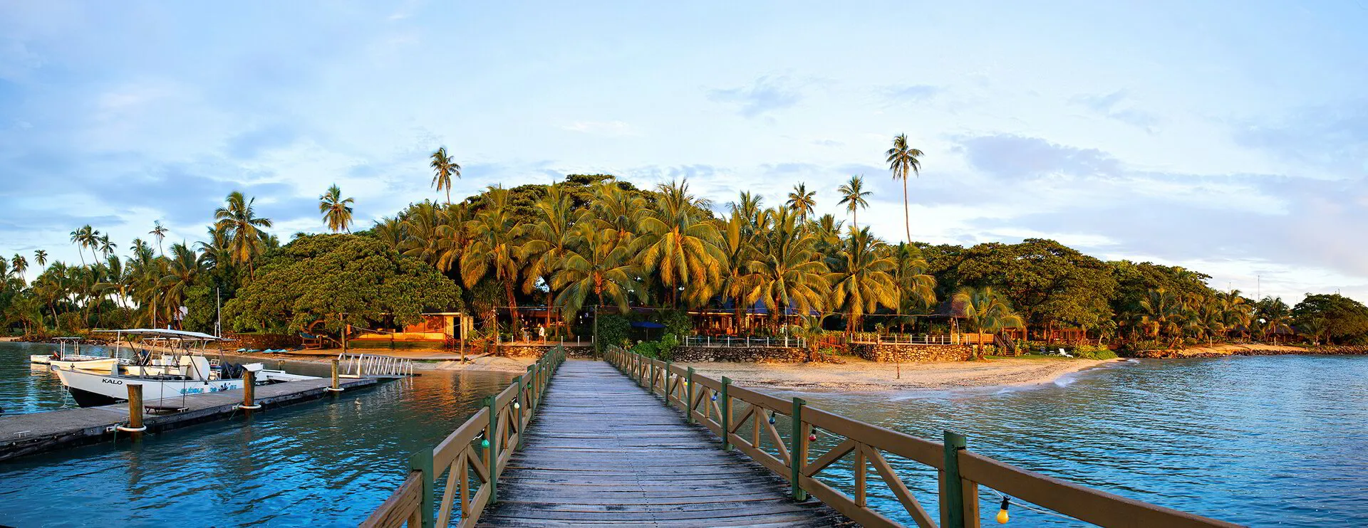 First Landing Beach Resort seen from Vuda Point at sunset